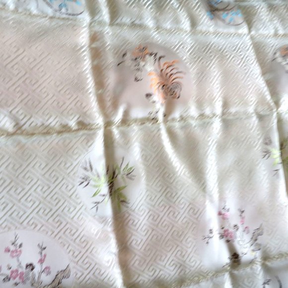 2 Custom Made Asian Theme Large Quilted Pillow Shams 26x47 Gold Embroidery - Picture 3 of 8